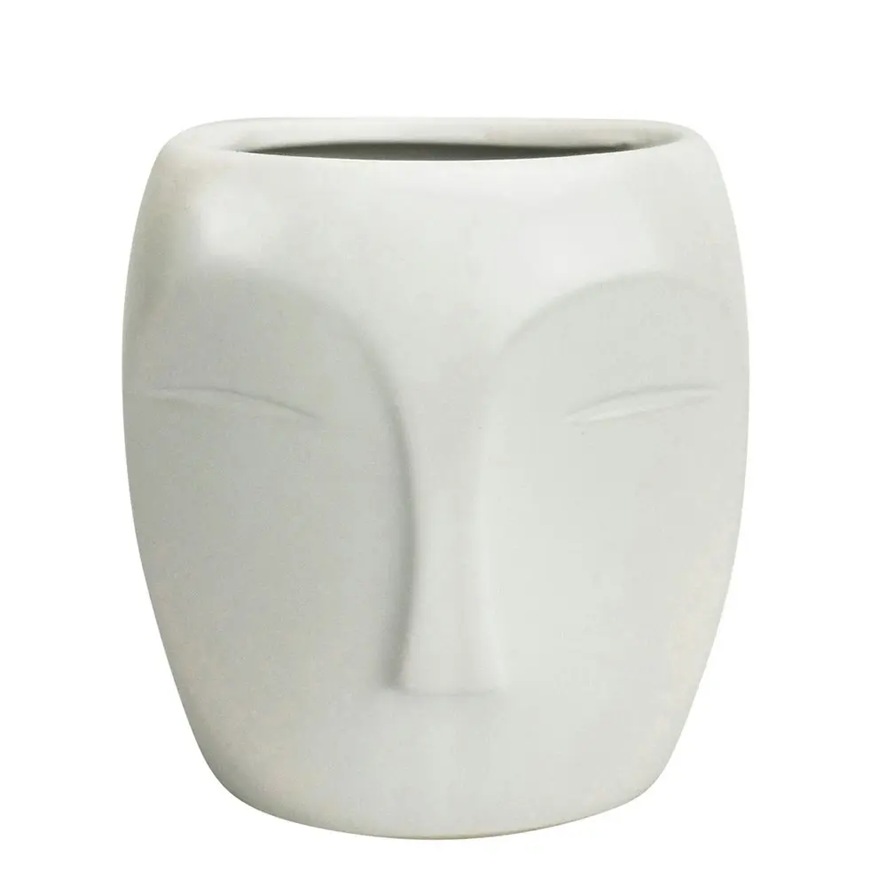 2x Urban Aztec Face 13cm Ceramic Plant/Flower Vase Home Display Pot Small White