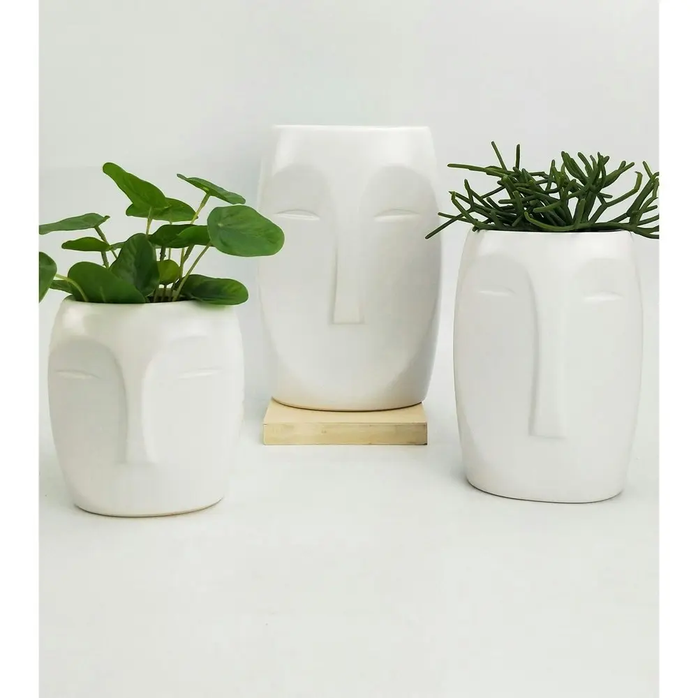 2x Urban Aztec Face 13cm Ceramic Plant/Flower Vase Home Display Pot Small White