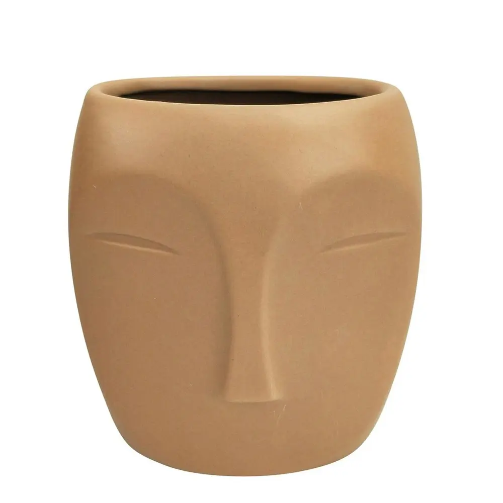 2x Urban Aztec Face 13cm Ceramic Plant/Flower Vase Home Display Pot Small Beige