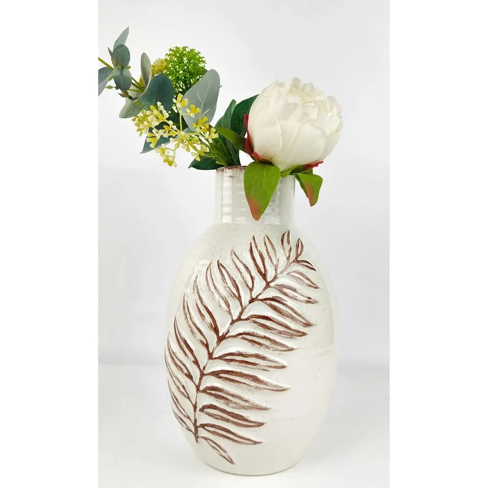 Urban Blair Leaf 25cm Ceramic Flower Vase Home Decor Display Pot Medium White