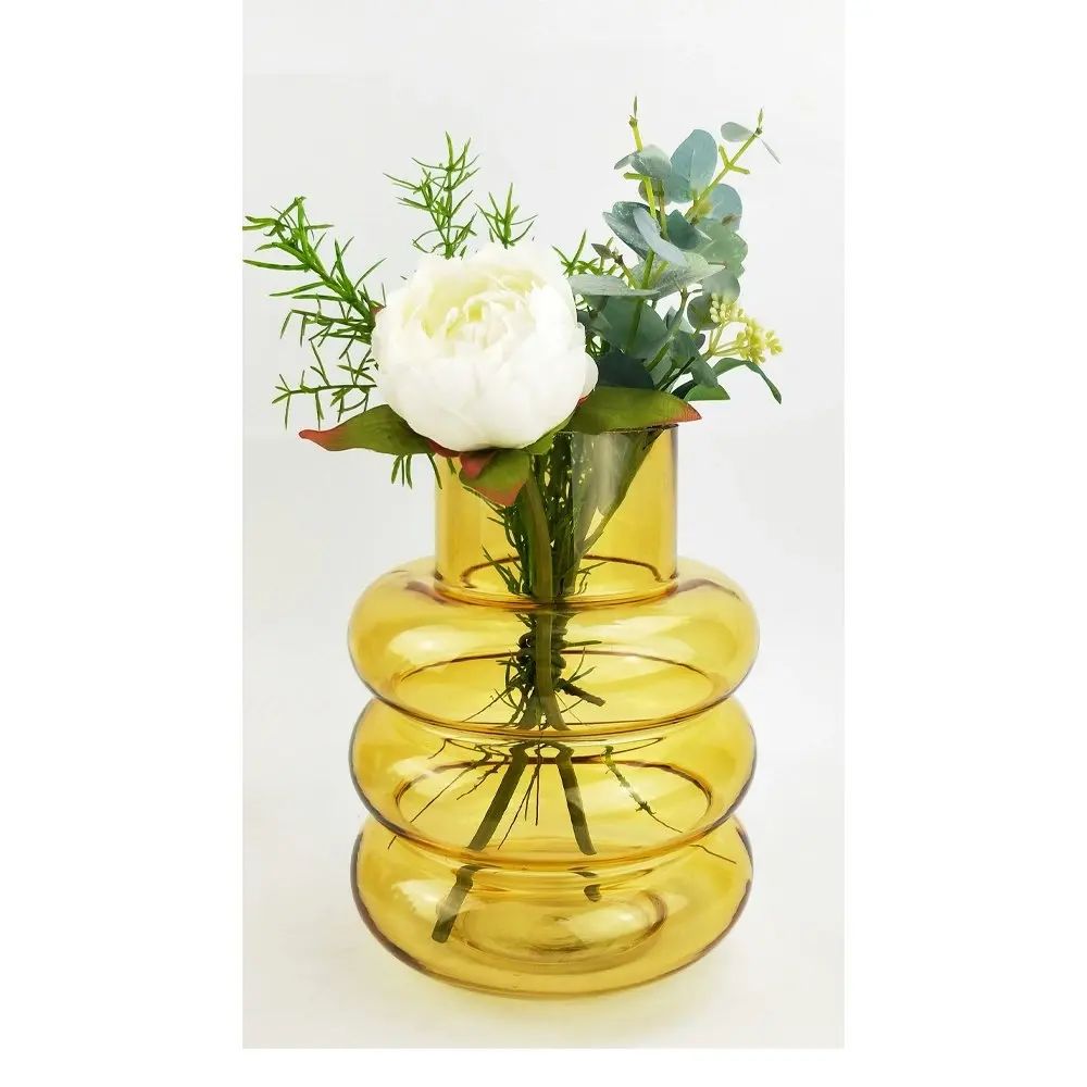 Urban Tommy 22cm Ring Glass Flower Vase Medium Home Decorative Display Amber