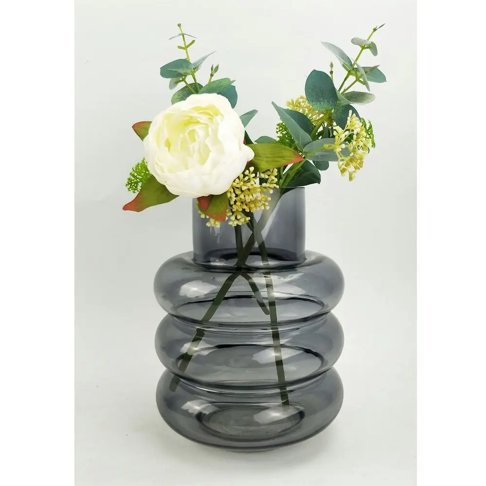 Urban Tommy Ring 22cm Glass Flower Vase Home Decorative Display Medium Steel