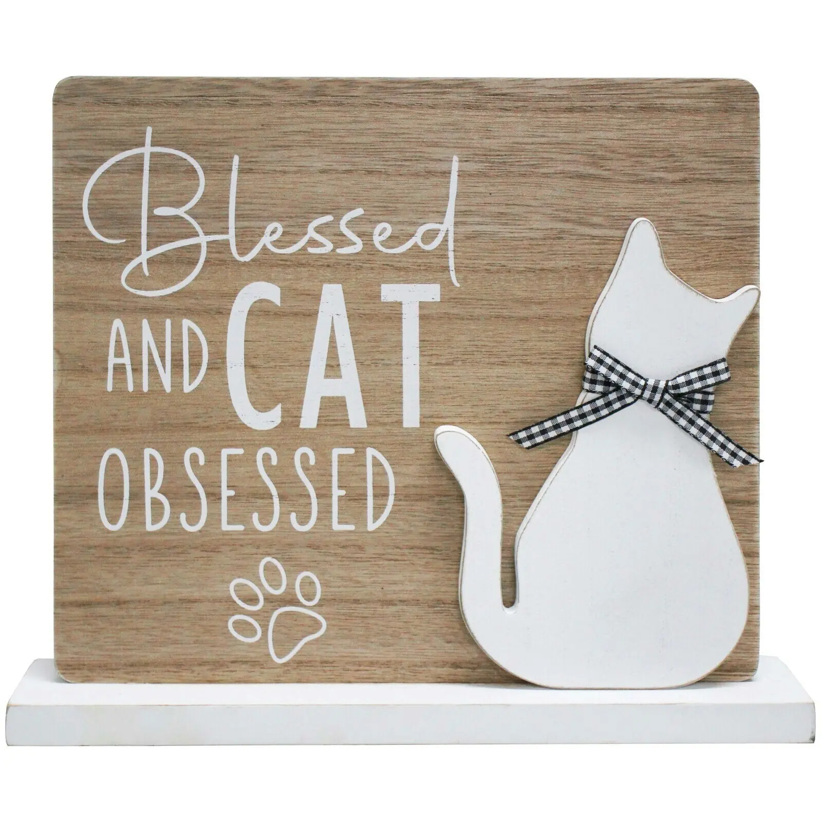 2x LVD 25cm MDF Sign Blessed Cat Home/Room Decorative Plaque Tabletop Display