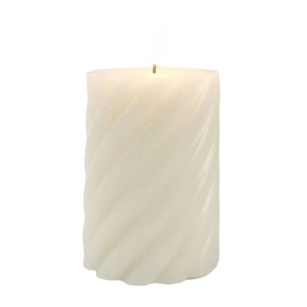 2x Urban Swirl Chunky Pillar 10cm LED Candle Home/Room Tabletop Desk Decor Cream