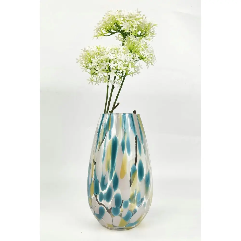 Urban Tommy Speckle 24cm Glass Flower Vase Home Decor Display Large Blue/Beige