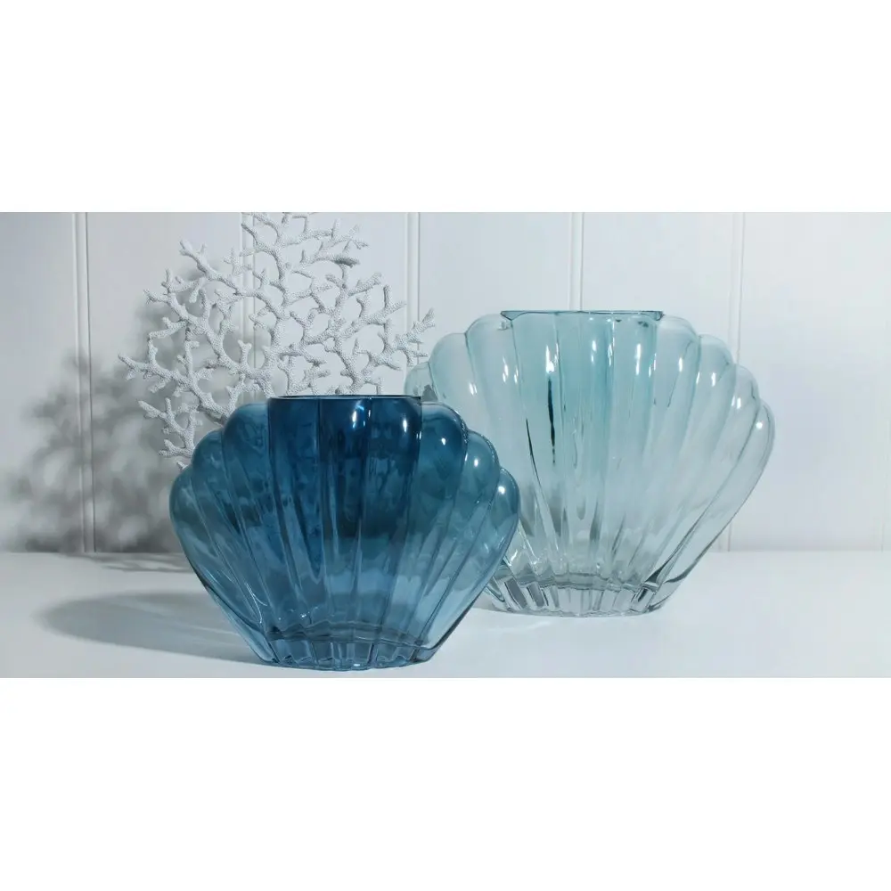 Maine & Crawford Billie 31x24cm Shell Glass Flower Vase Home Office Decor Aqua