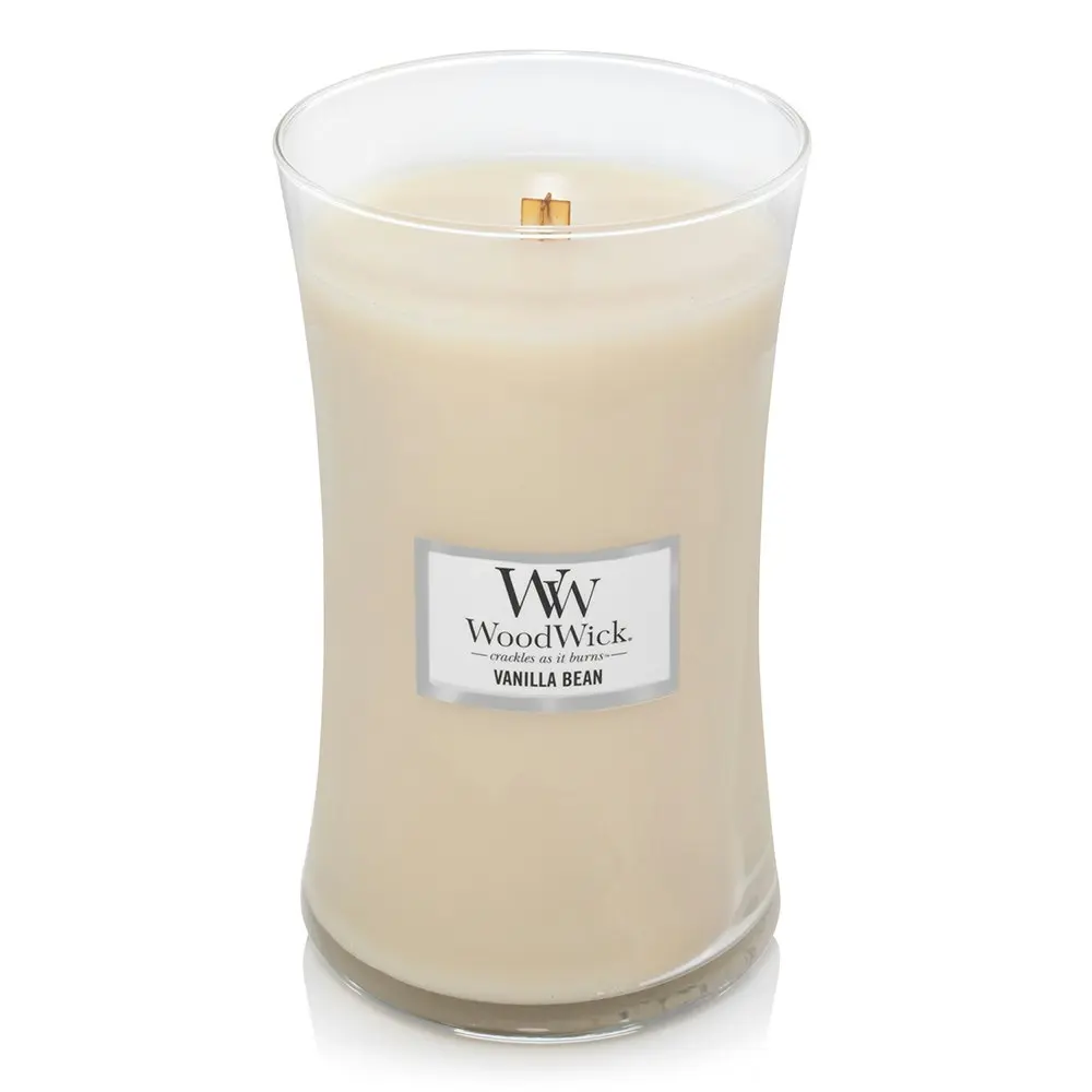 WoodWick Vanilla Bean Scented Crafted Candle Glass Jar Soy Wax w/ Lid Large