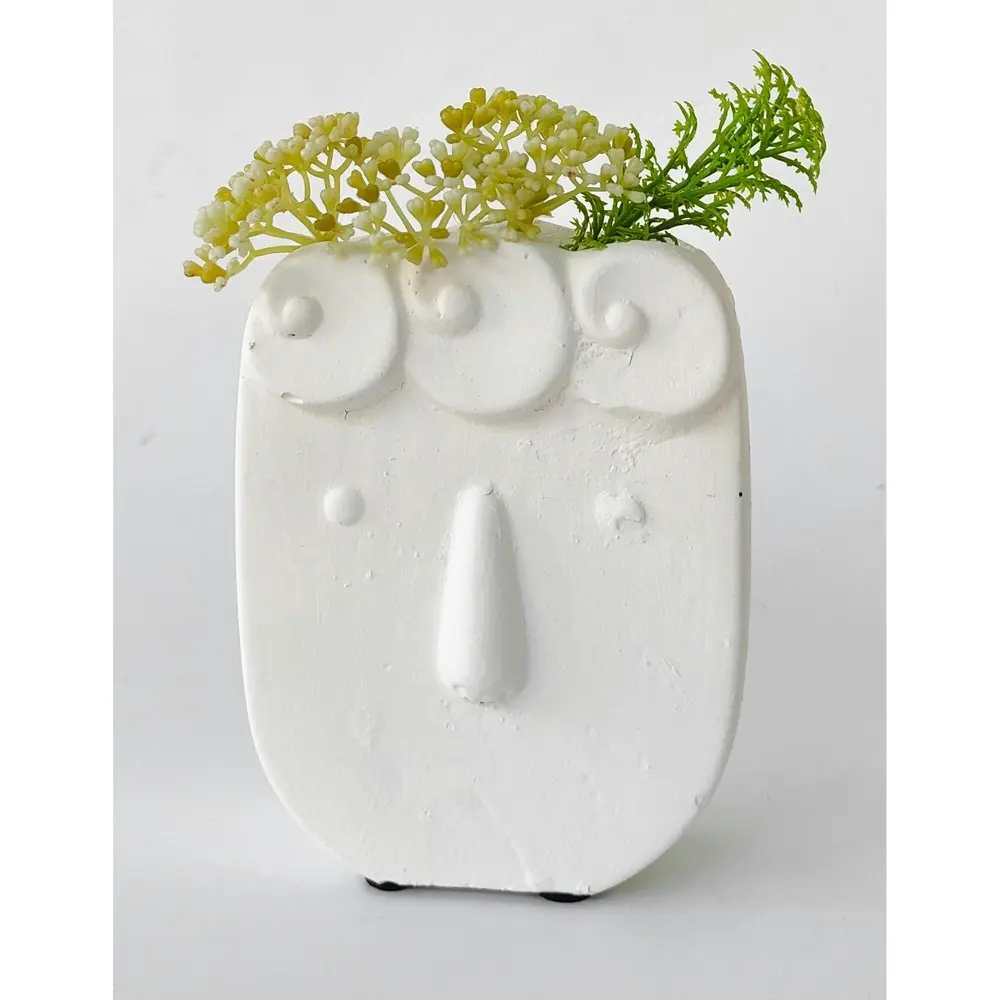 4x Urban Curly Hair Face 14cm Concrete Plant/Flower Vase Display Pot Small White