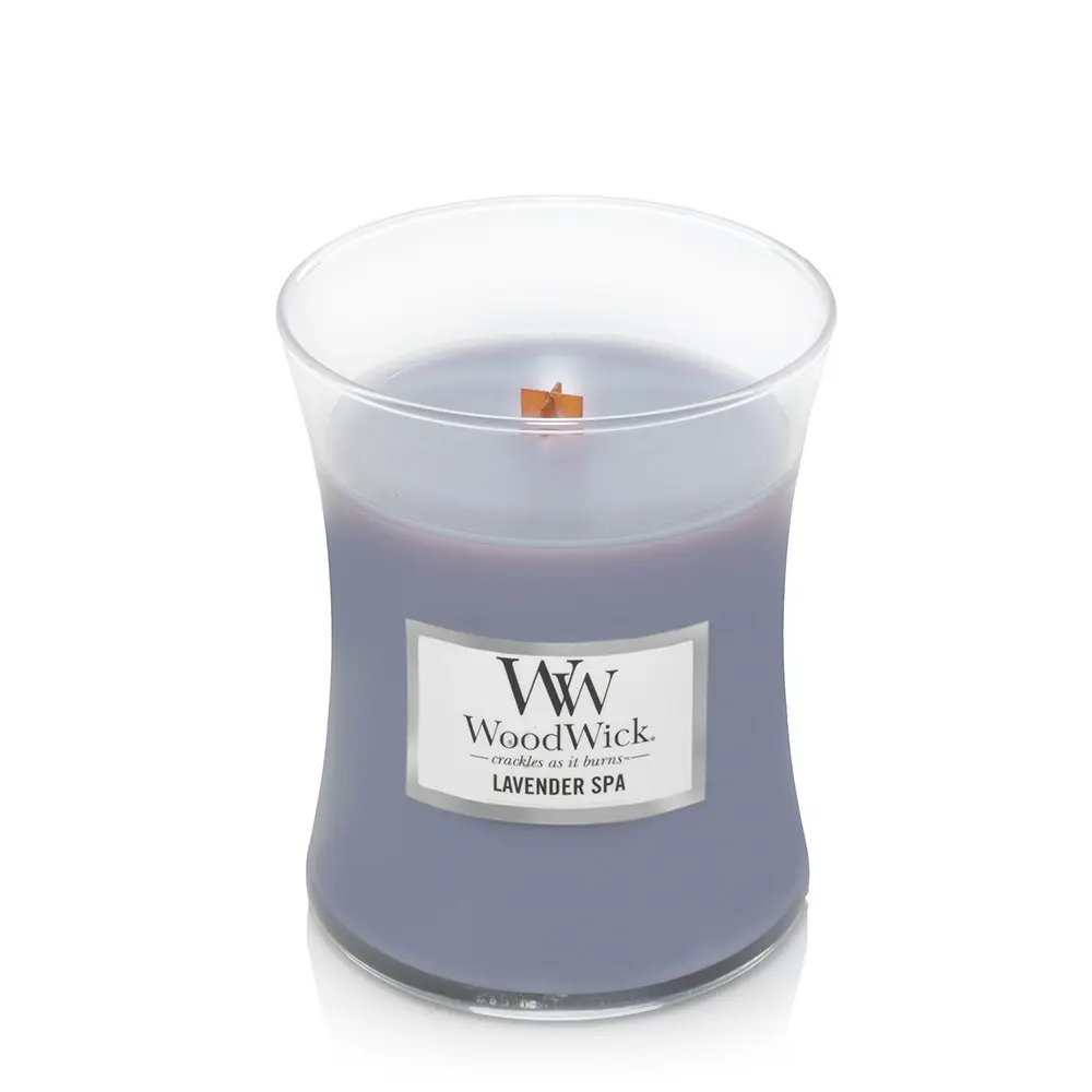 WoodWick Lavender Spa Scented Crafted Candle Glass Jar Soy Wax w/ Lid Medium