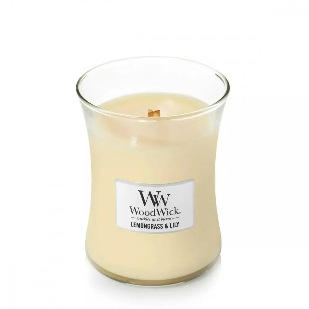 WoodWick 274g Scented Fragrance Soy Wax Candle Lemongrass & Lily Medium Yellow