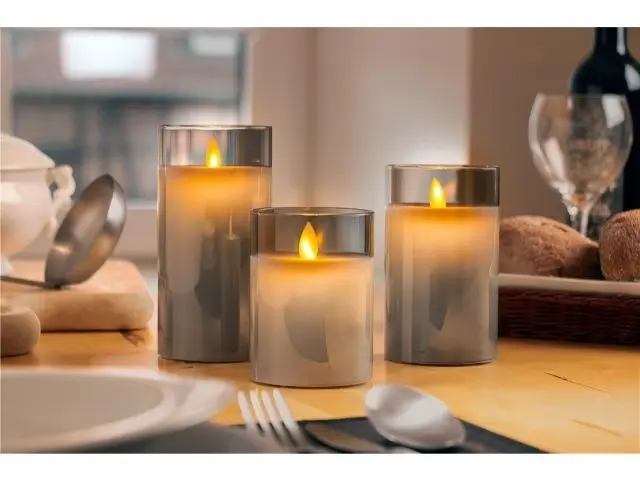 Goobay Battery-Operated 7.5x10cm LED Wax Candle in Glass Home/Room Decor Grey