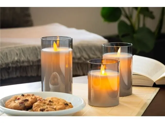 Goobay Battery-Operated 7.5x15cm LED Wax Candle in Glass Home/Room Decor Grey