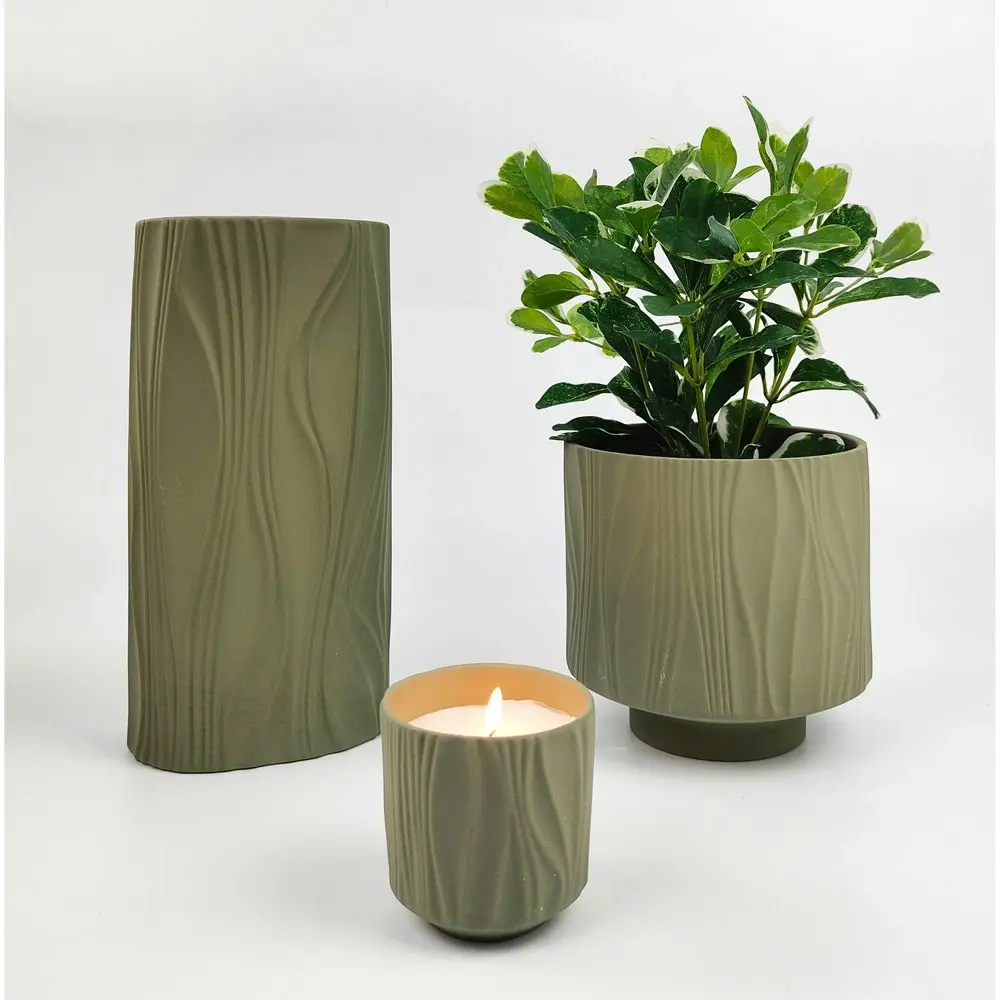 Urban Marlow Abstract Ripple Ceramic 175ml Scented Vanilla Candle Decor Green