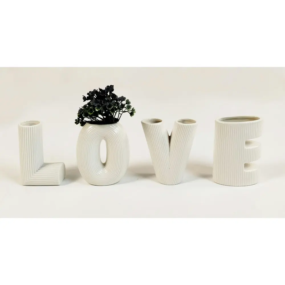 4pc Urban Love Letter 9.5cm Ceramic Flower Vase Home Decor Table Display Pot WHT