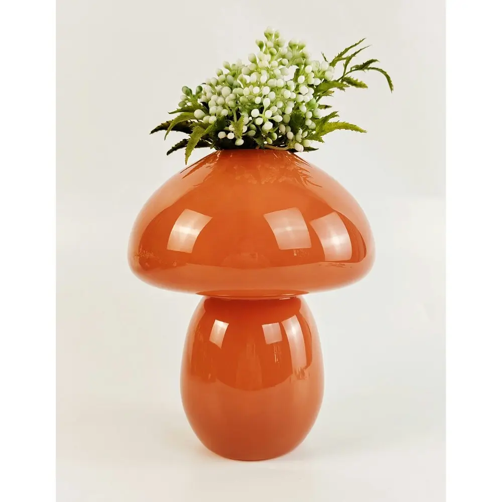 Urban Jasyln 18cm Frosted Toadstool Glass Flower Vase Home Decor Terracotta