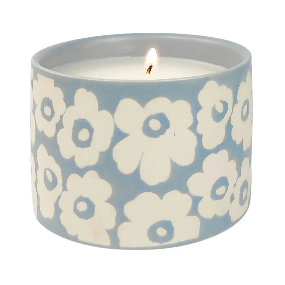 2x Urban Retro Floral 9cm Scented Vanilla Wax Candle Home Tabletop Decor Blue