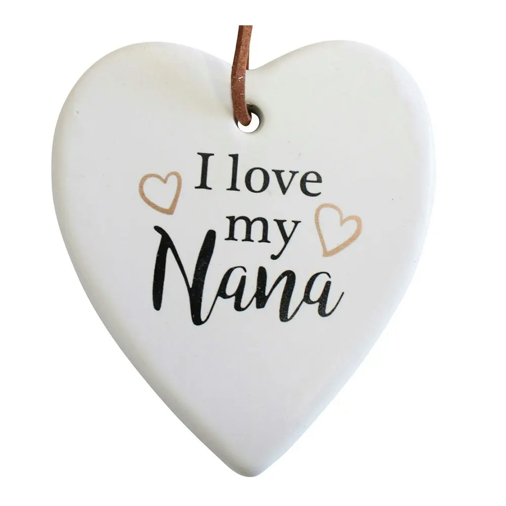 3x Ceramic Hanging 8x9cm Heart My Nana w/ Hanger Ornament Home/Office Room Decor