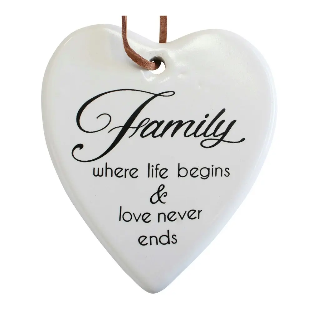 3x Ceramic Hanging 8x9cm Heart Family w/ Hanger Ornament Home/Office Room Decor