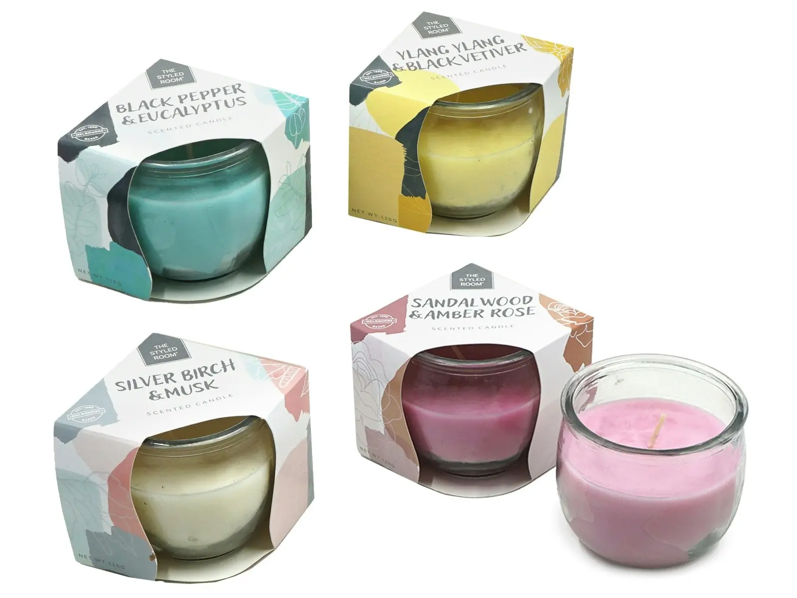 12x The Styled Room Scented Home Living Decor Candle 120 Grams Assorted Colours