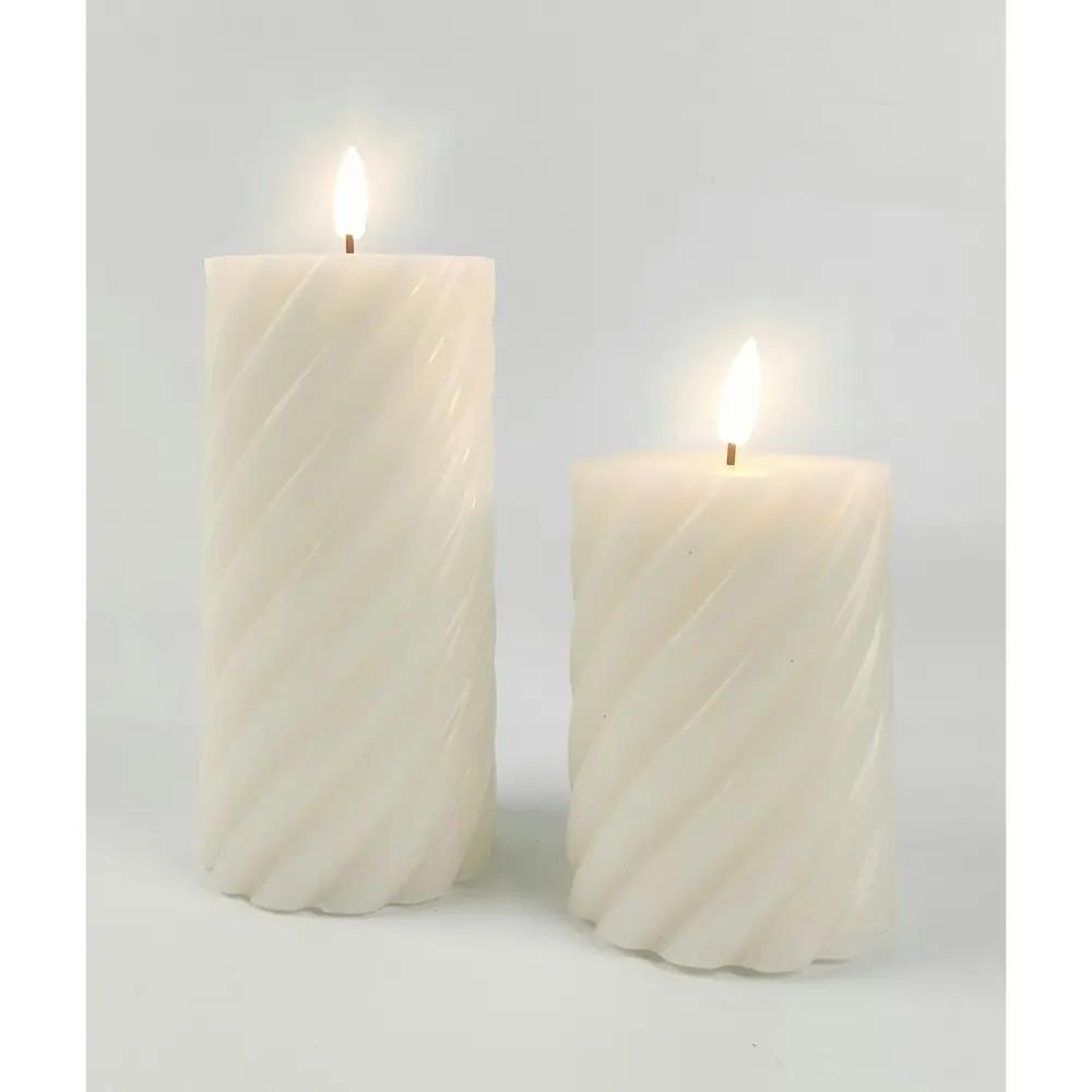 Urban Swirl Chunky Pillar 15cm LED Candle Home/Room Tabletop Desk Decor Cream