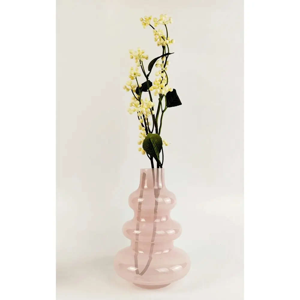 Urban Jasyln 22cm Frosted Triple Ring Glass Flower Vase Home/Office Decor Pink