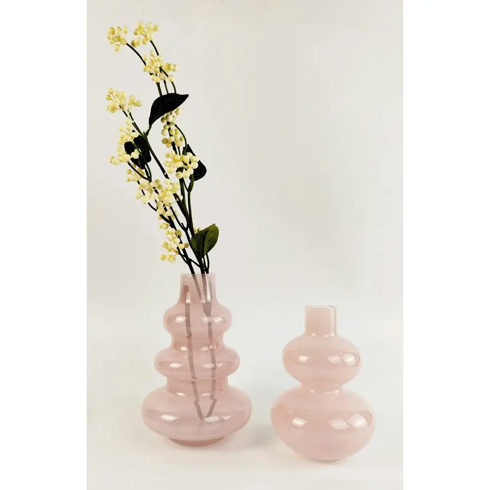 Urban Jasyln 22cm Frosted Triple Ring Glass Flower Vase Home/Office Decor Pink