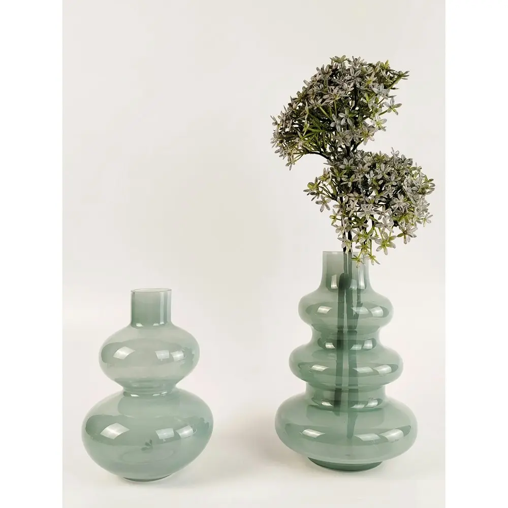 Urban Jasyln 22cm Frosted Triple Ring Glass Flower Vase Home/Office Decor Sage