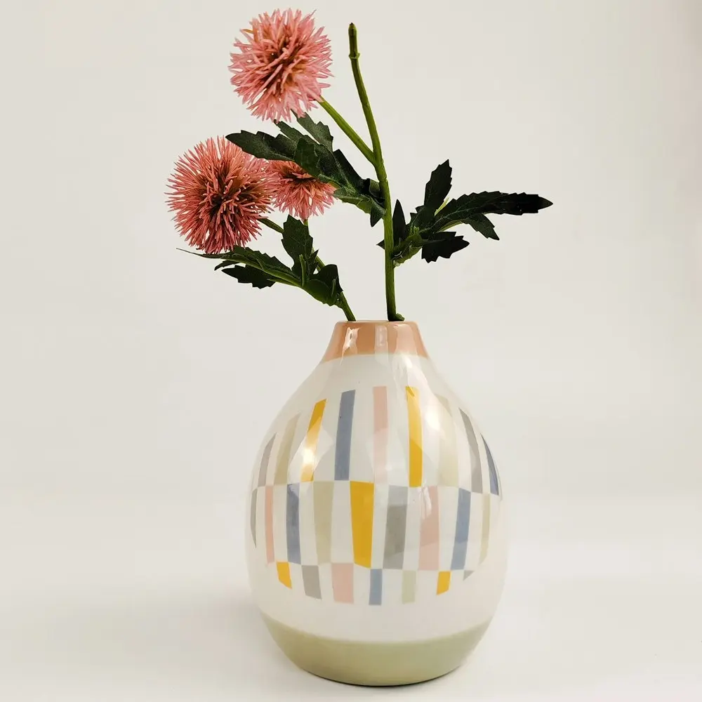 2x Urban Maldon Stripe 13cm Ceramic Flower Vase Home Decor Table Display Pot