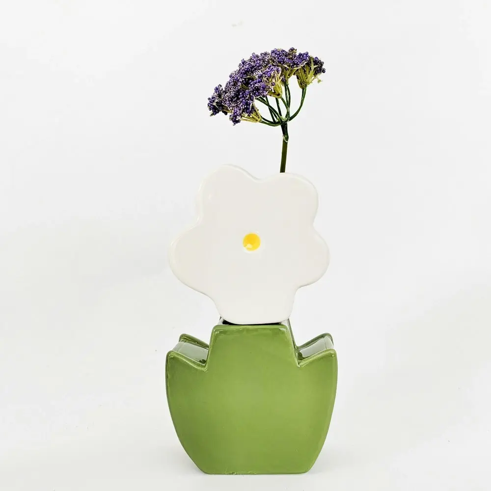 Urban Products Alice Flower Themed Double Vase White Green Home decor 24cm