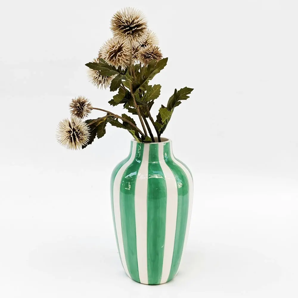 Urban Products Home Decor Decorative Halcyon Stripe Flower Vase Green 20cm