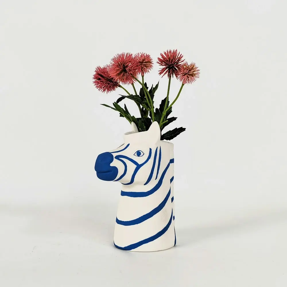 Urban Products Santorini Zebra Decorative Flower Vase Home Decor White 16cm