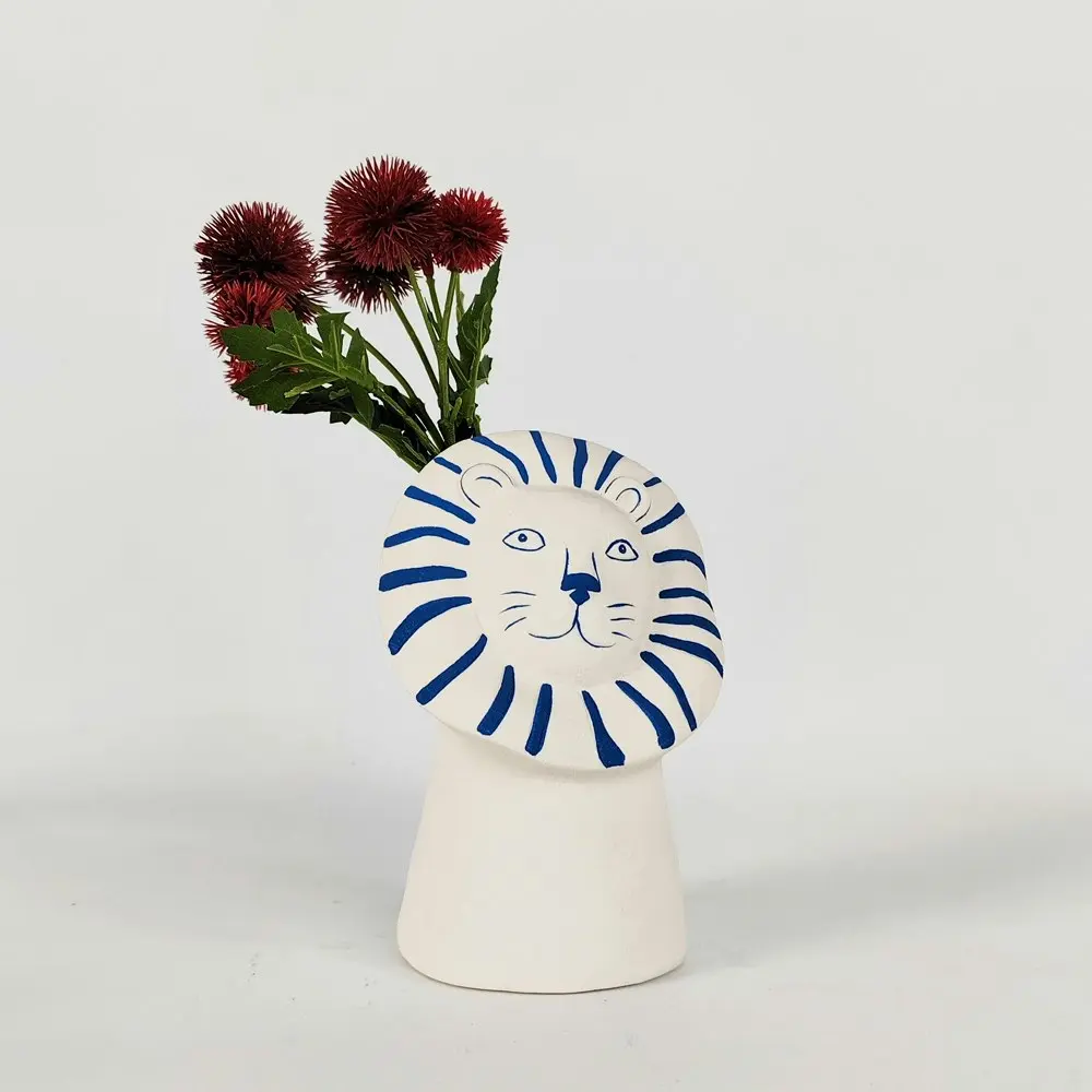 Urban Products Santorini Lion Head Decorative Flower Vase Home Decor White 17cm