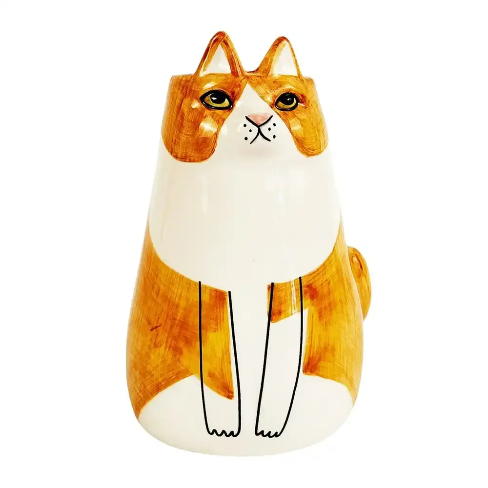 2x Urban 13cm Ceramic Sitting Cat Flower Vase Home Decor Display Pot Orange