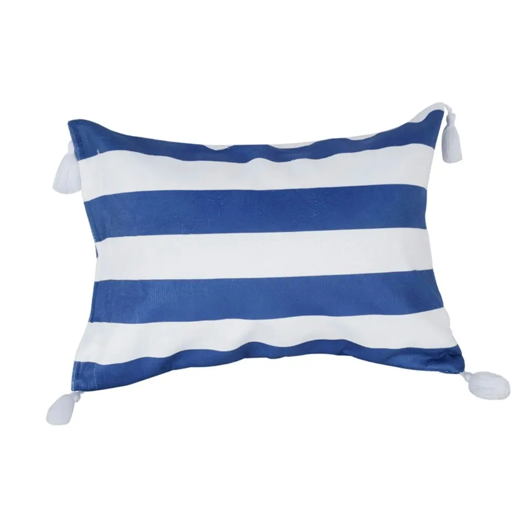 2x Good Vibes 42cm Inflatable Beach Pillow w/Tassels Travel Hamptons Stripe Navy