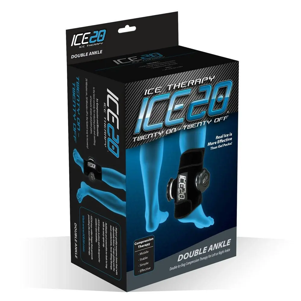 Ice20 Ice Therapy Double Ankle Cold Compression Wrap  w/ Strap & Bag