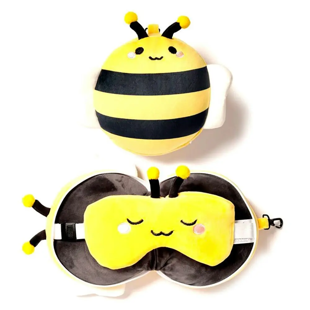 Relaxeazzz 15cm Bee Travel Pillow w/ Eye Mask 6y+ Kids/Adults Soft Cushion Plush