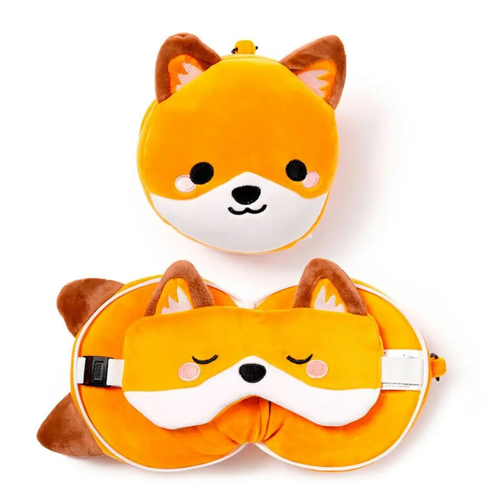 Relaxeazzz 15cm Fox Travel Pillow w/ Eye Mask 6y+ Kids/Adults Soft Cushion Plush