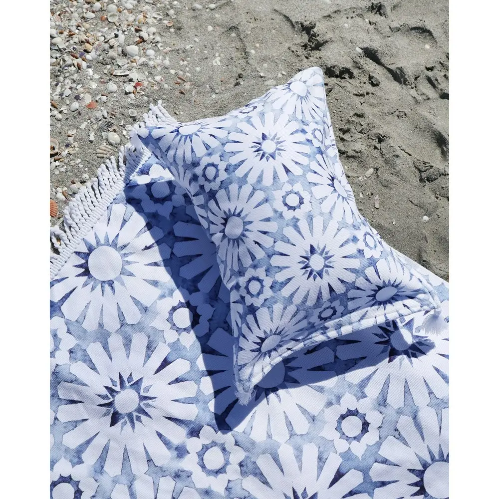 2x Good Vibes 42cm Inflatable Beach Pillow w/ Tassels Cushion Indigo Waters