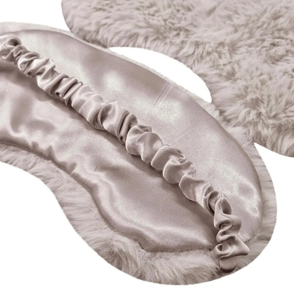 2x J. Elliot Home Layla Faux Fur Eye Mask Sleeping Face Cover 20x10cm Nude