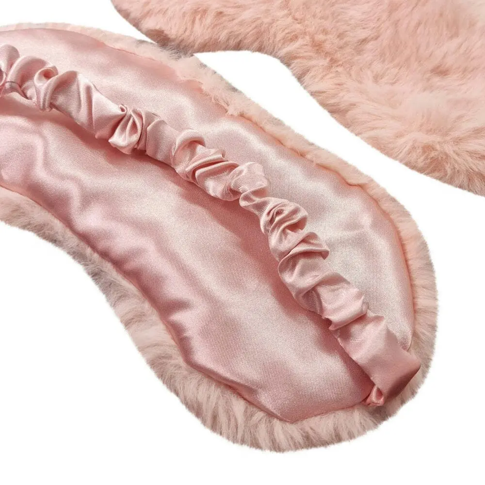 2x J. Elliot Home Layla Faux Fur Eye Mask Sleeping Face Cover 20x10cm Soft Pink