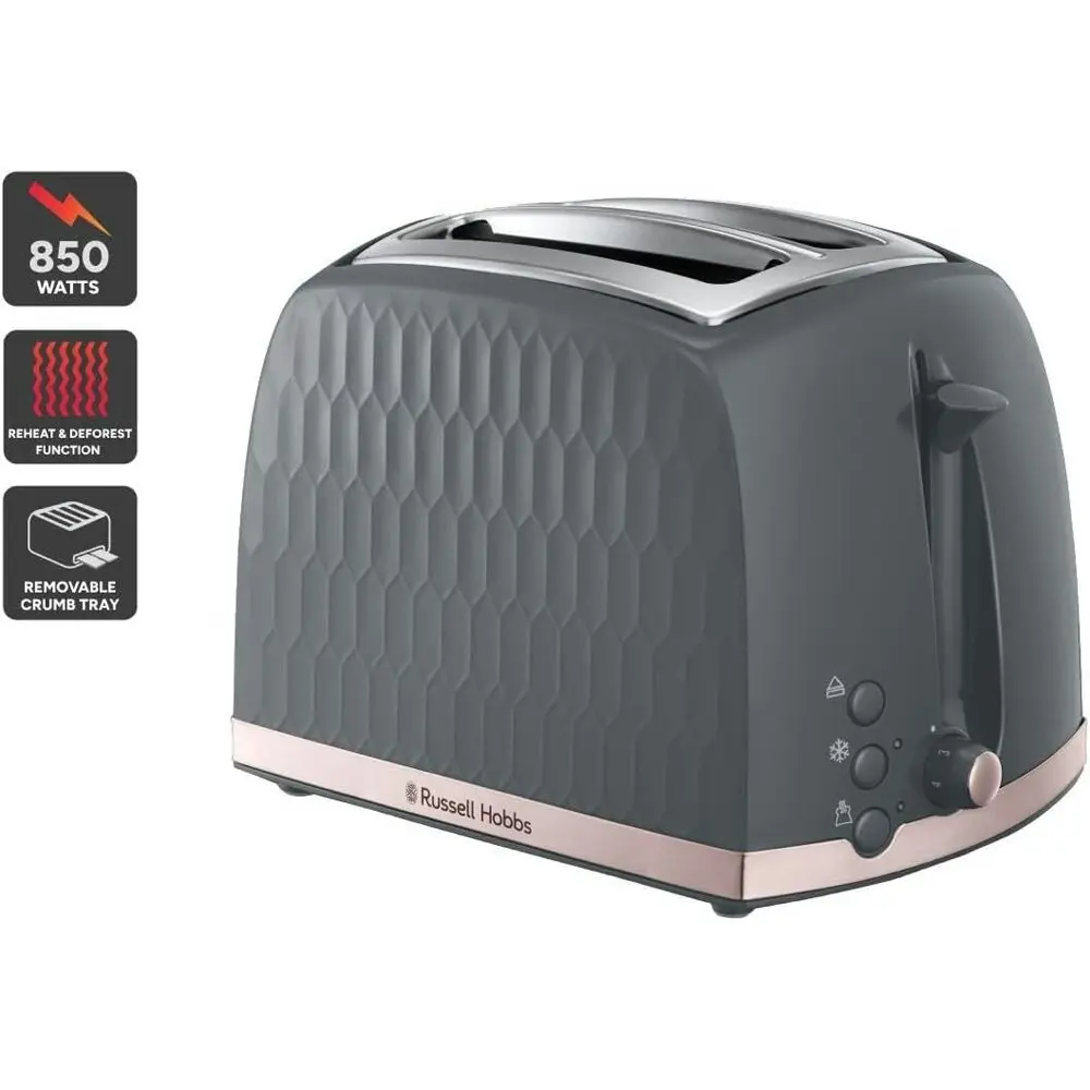 Russell Hobbs Honeycomb 2 Slice Bread Electric Luxury Toaster - Grey/Chrome