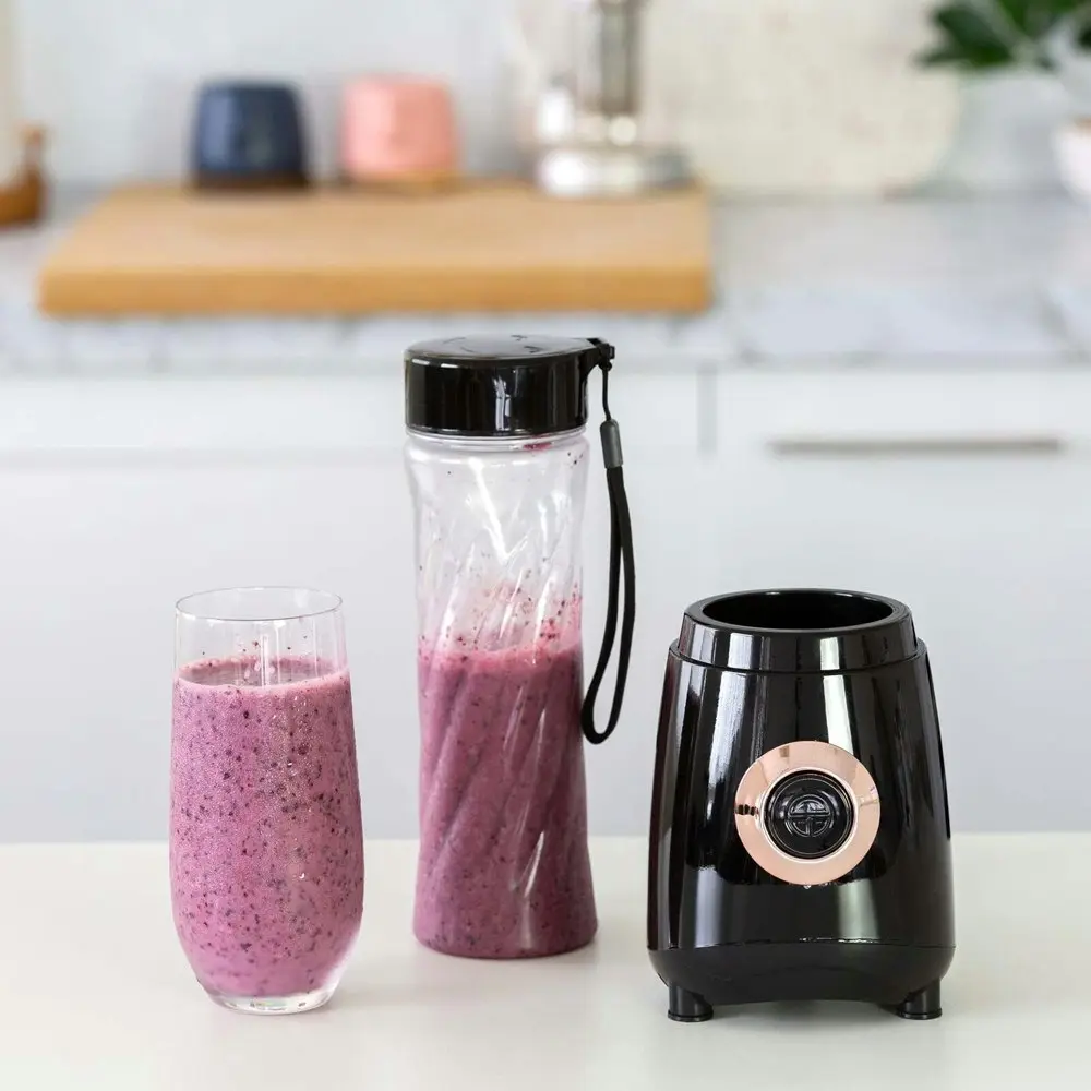 Healthy Choice Electric Personal Portable Blender Black w/2 Clear Travel Bottles