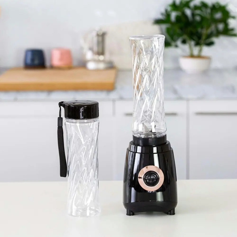 Healthy Choice Electric Personal Portable Blender Black w/2 Clear Travel Bottles