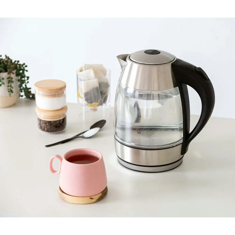 Healthy Choice Clear Glass Electric Coffee/Tea Hot Boiling Water Kettle 1.7L