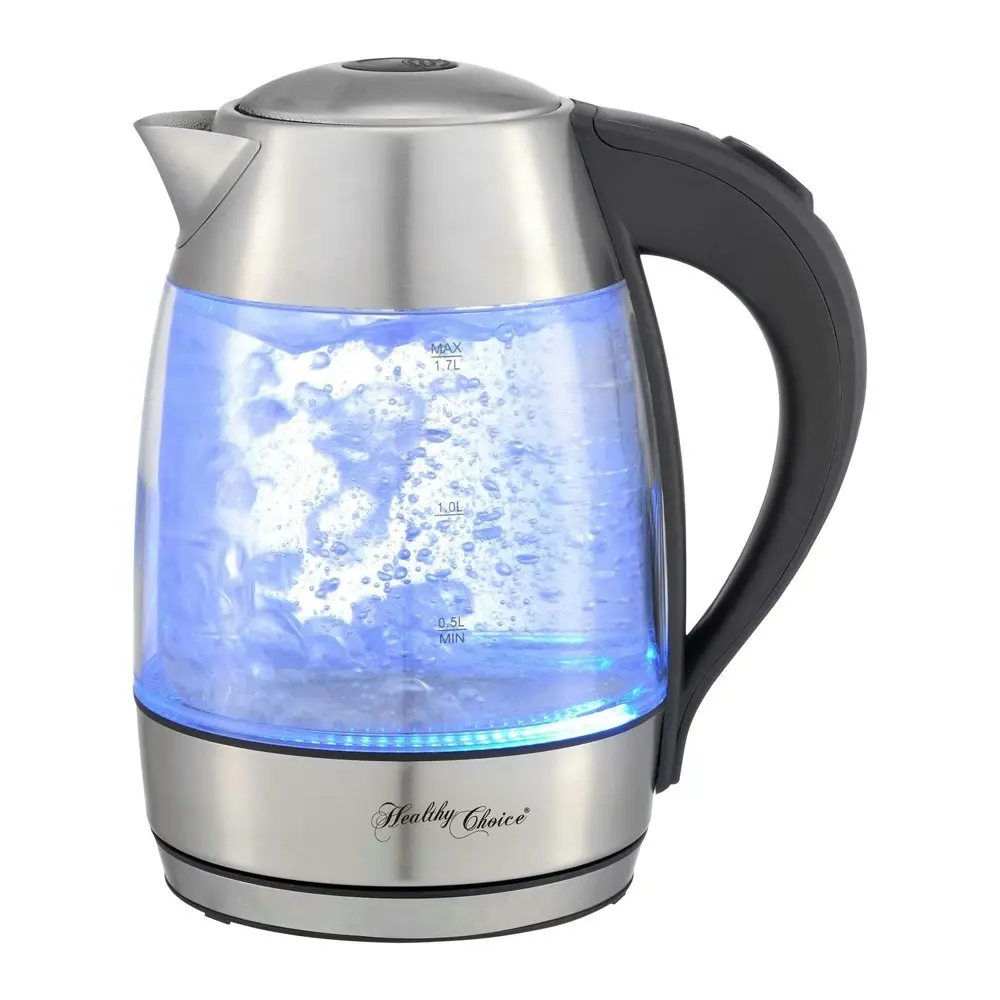 Healthy Choice Clear Glass Electric Coffee/Tea Hot Boiling Water Kettle 1.7L