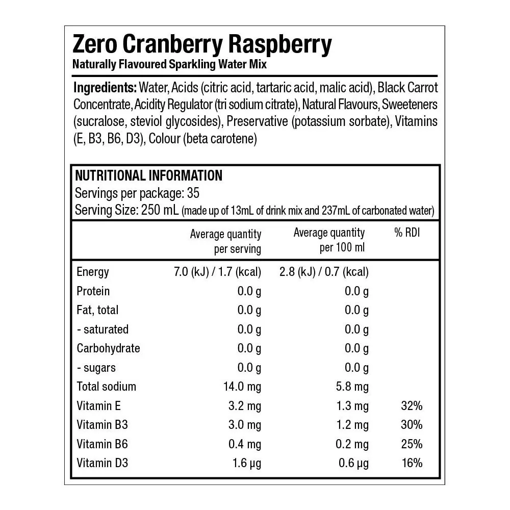 SodaStream Zeros Cranberry Raspberry 440ml/Sparkling Soda Syrup Mix - Low Sugar