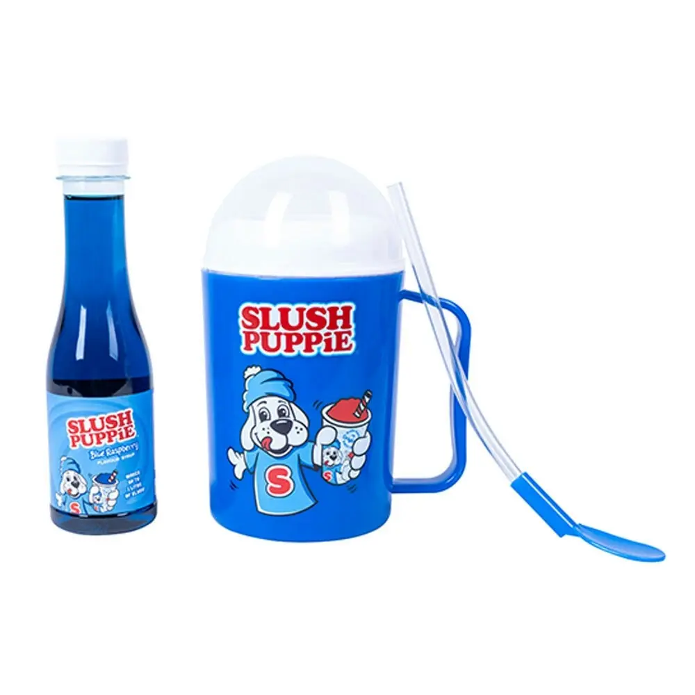 Slush Puppie Making Cup and Blue Raspberry Syrup Frozen Cold Drink Set w/Straw