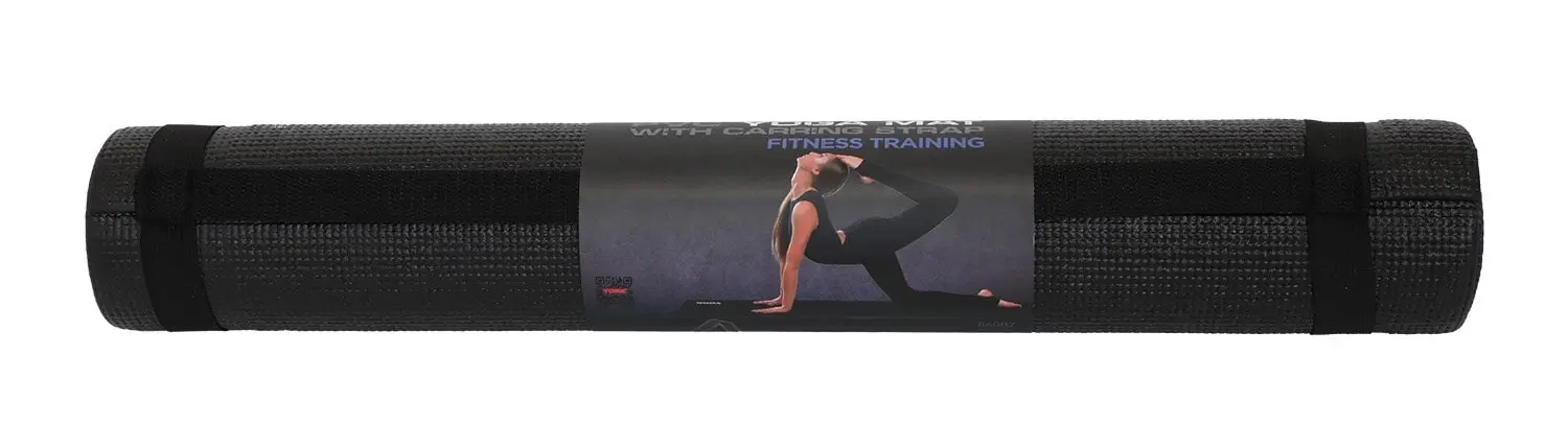 York Fitness PVC Yoga Mat with Carrying Strap (Black)