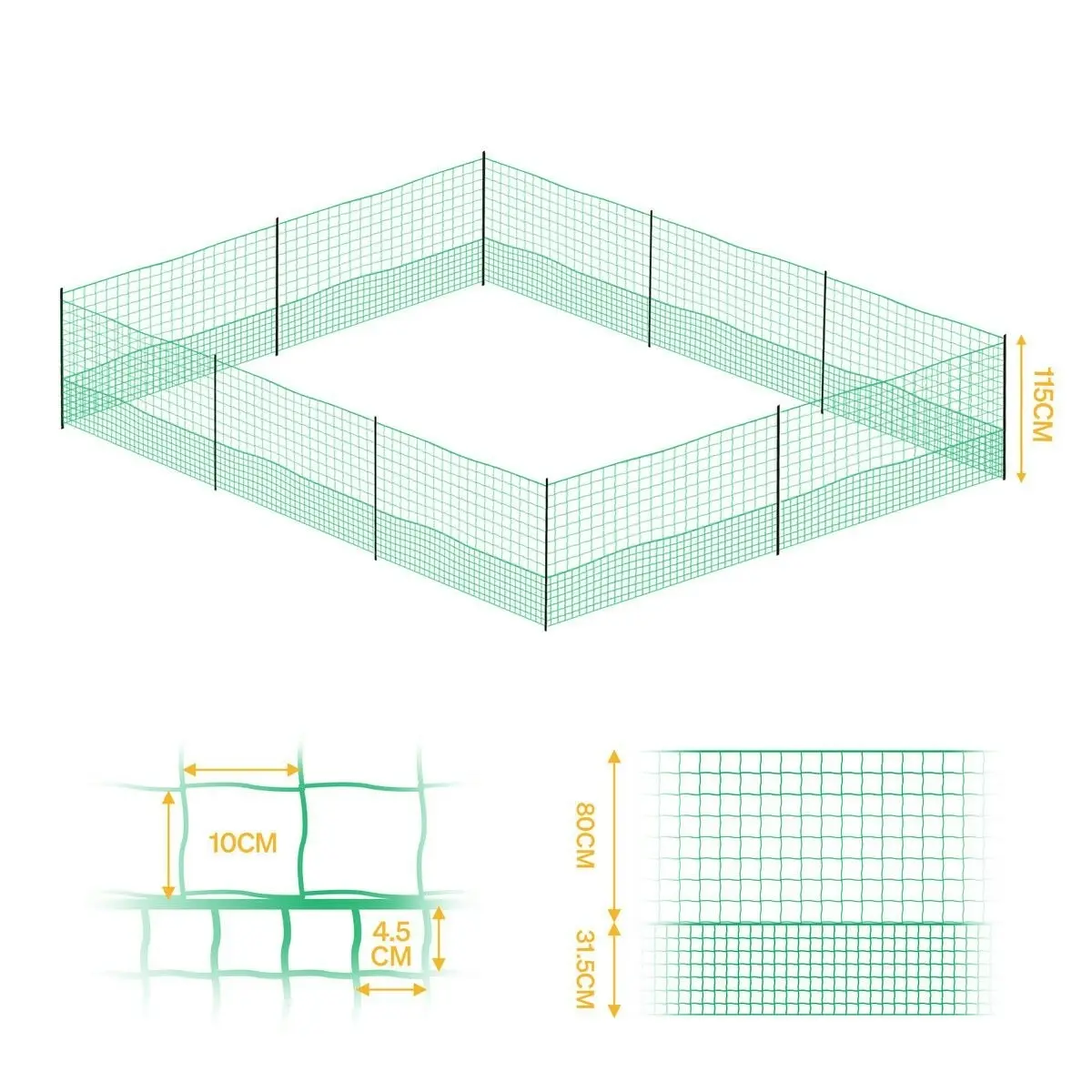 Pet Scene Chicken Fence Poultry Runs Coop Farm Pen Mesh Cage Net Habitat House Safe Turkey Breeding 1.15m x 30m