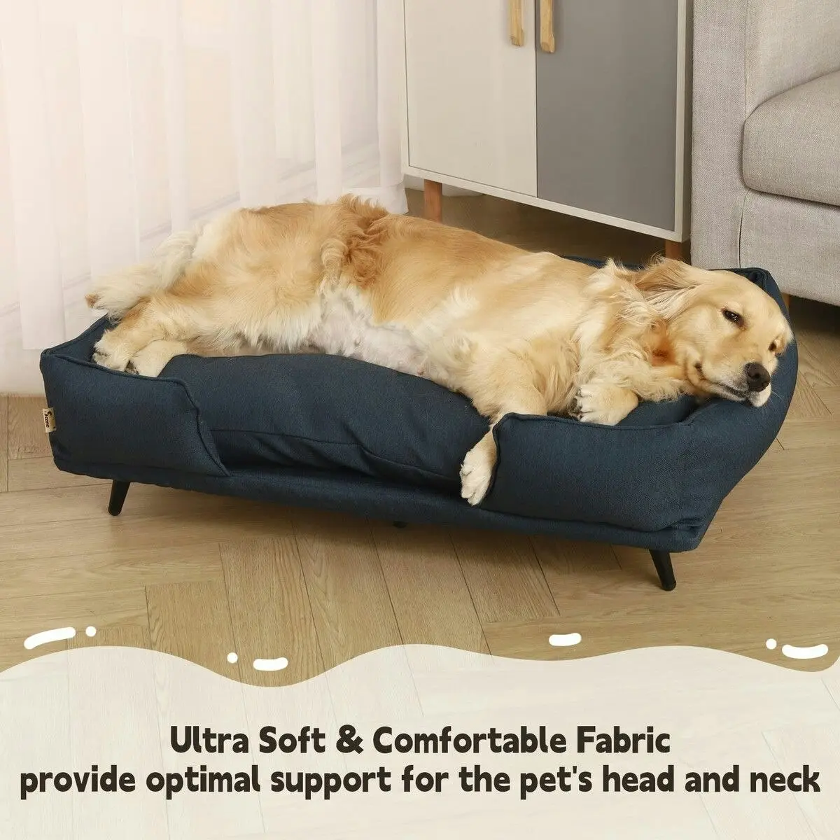 Pet Scene Large Pet Dog Bed Soft Puppy Sofa Cat Couch Lounge Chaise Raised Cushioned Doggy Furniture Removable Cover 90x60x24cm